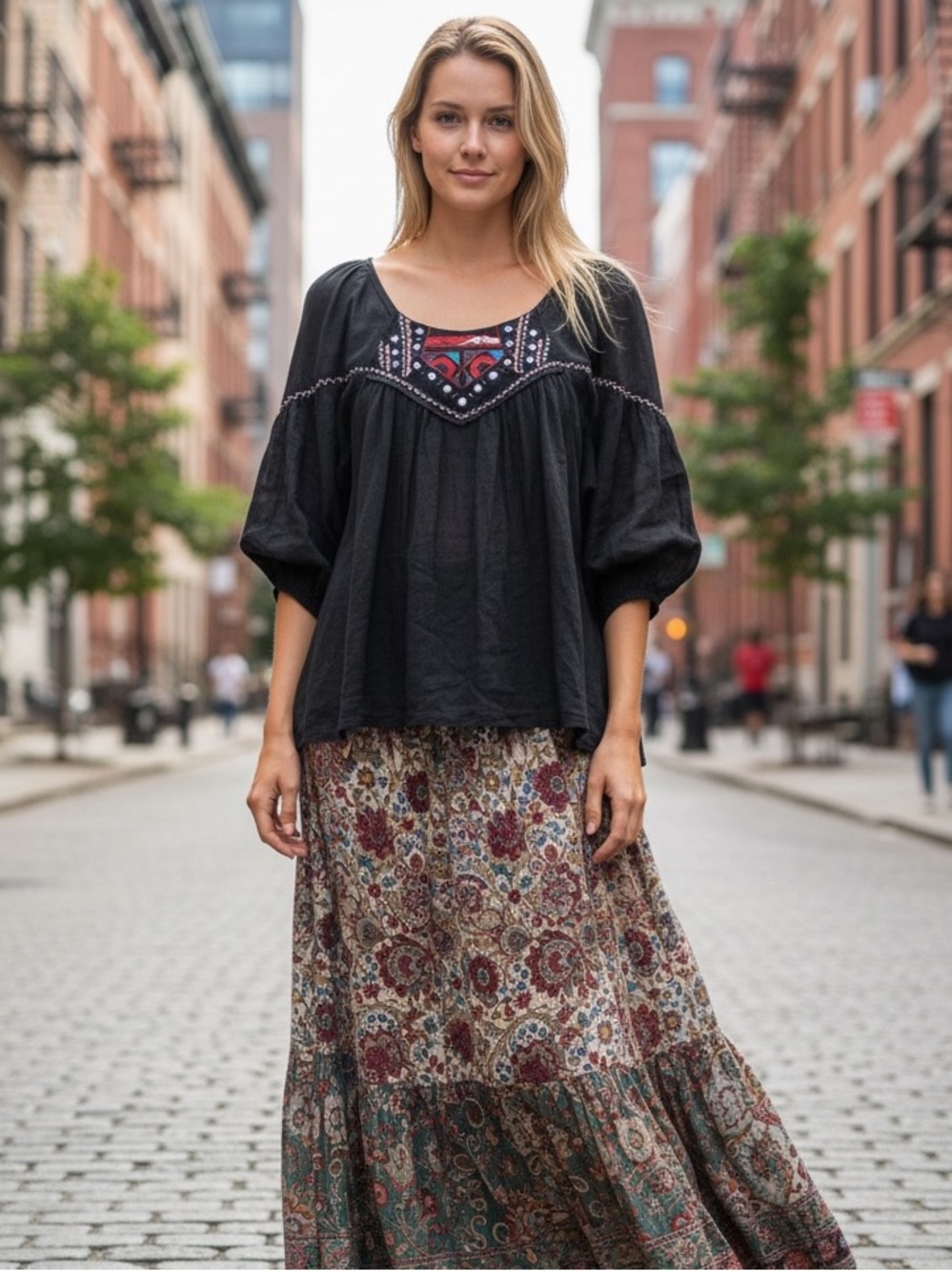 FREE PEOPLE BOHO SOUTHWESTERN TOP BOHEMIAN BELLA SWAN MOODY PEASANT TOP SMALL